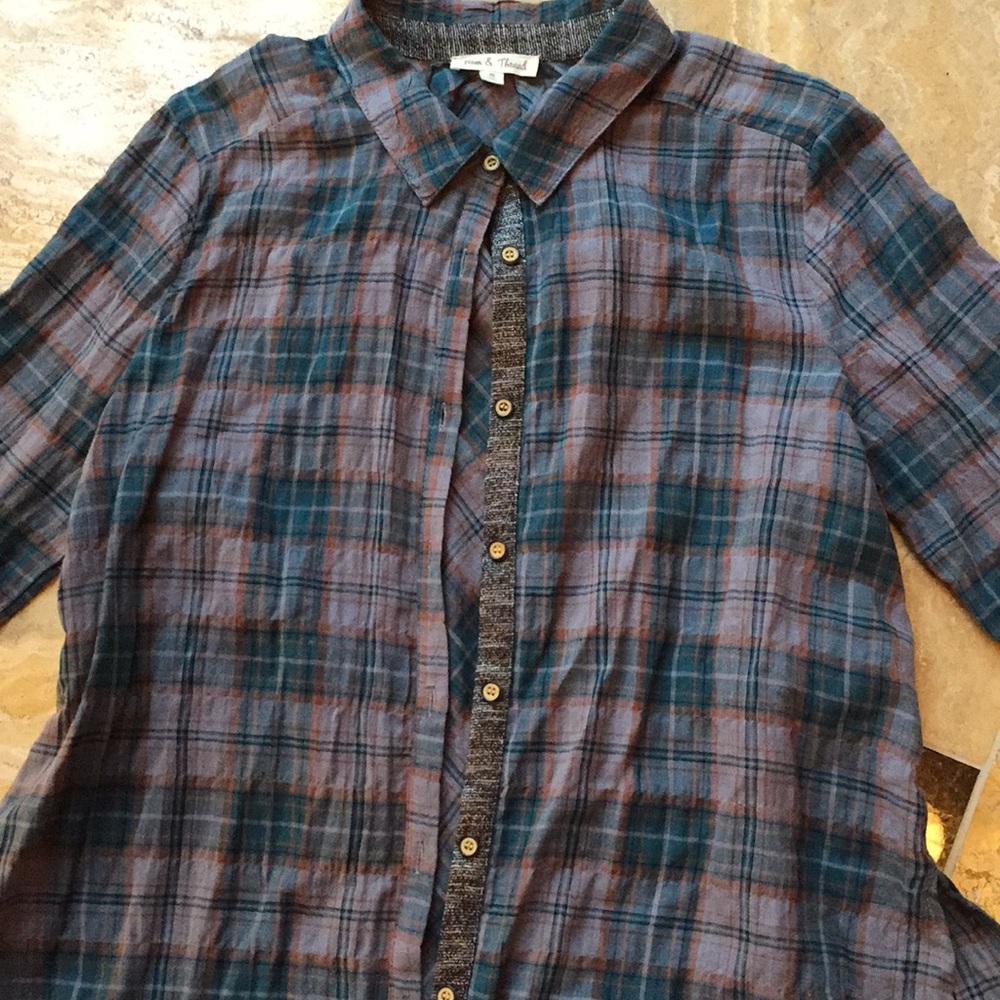 Hem & Thread Checkered Button-Down/Ruffle Hem/Slit - image 2